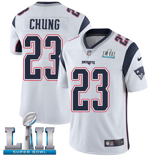 Nike Patriots #23 Patrick Chung White Super Bowl LII Men's Stitched NFL Vapor Untouchable Limited Jersey - Click Image to Close